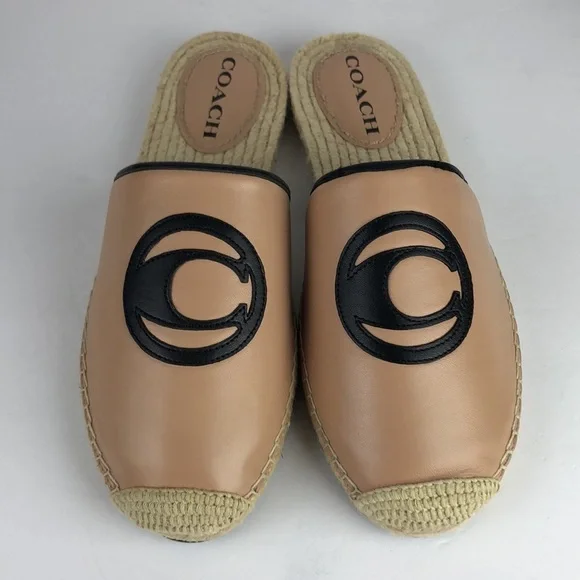 NEW Coach Channing Beechwood Chic Leather Espadrille Slides Mules Flats 9 - Picture 3 of 10